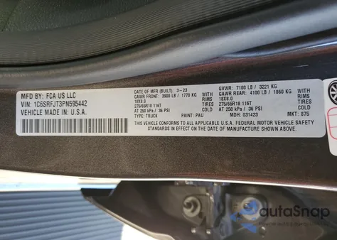 2023 Ram 1500 Laramie from USA, damaged, VIN 1C6SRFJT3PN595442